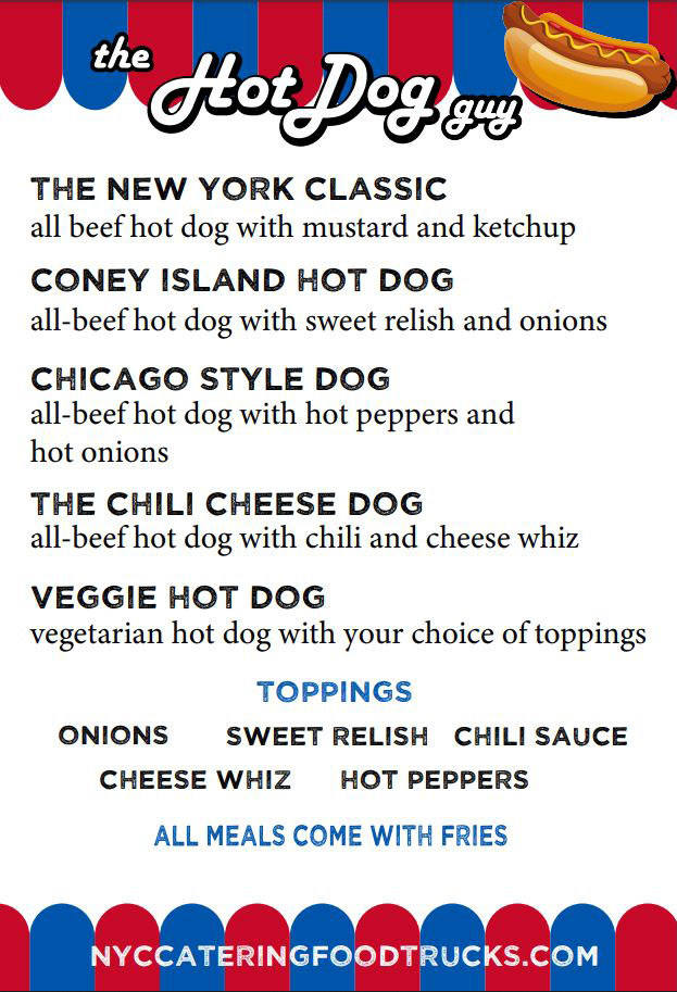 hot dog menu catering