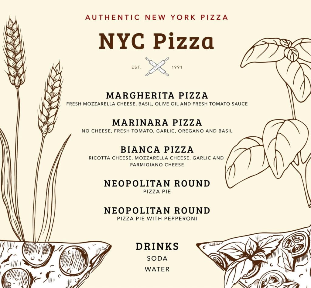 pizza truck menu